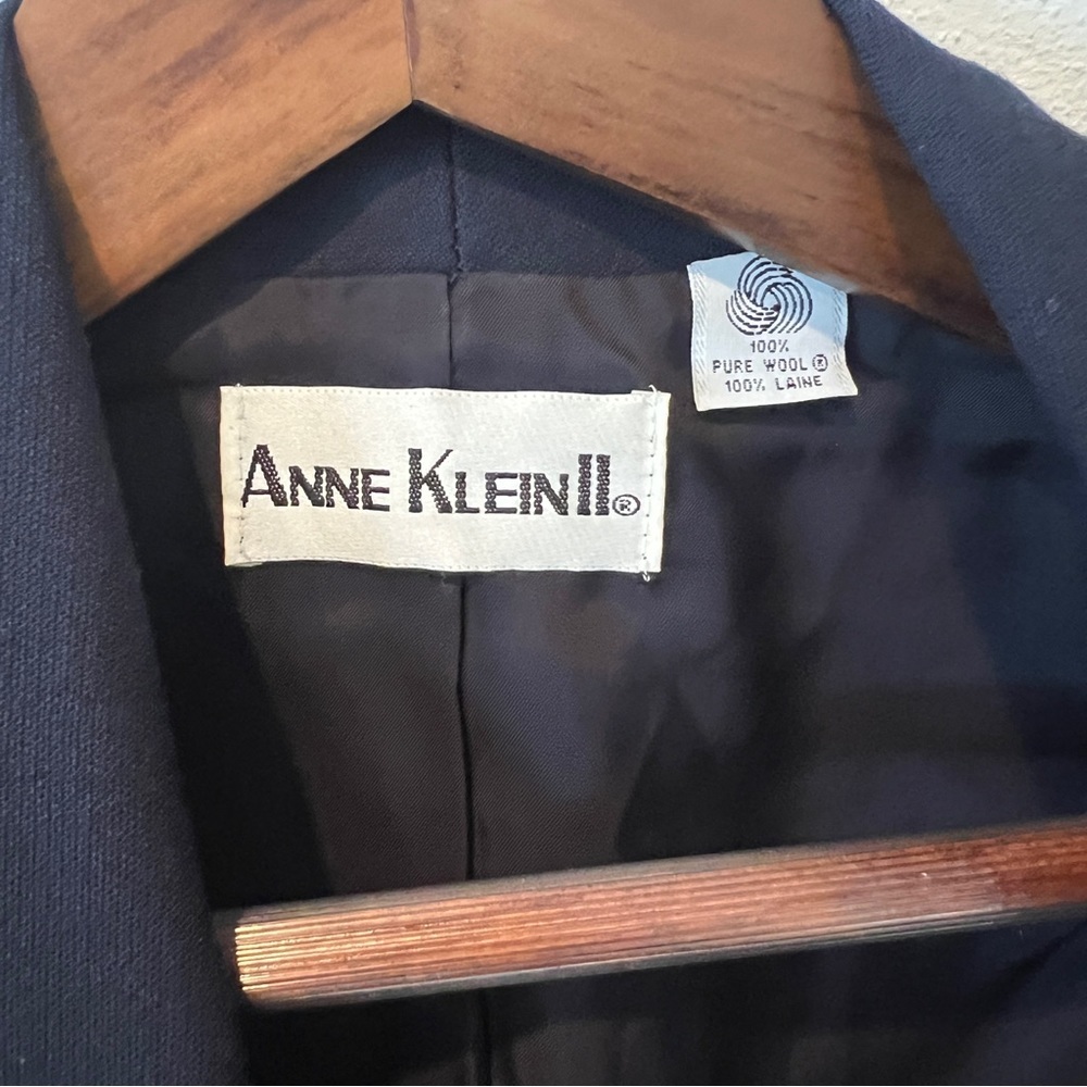 Vintage Anne Klein II Navy Wool Oversized Double Breasted Blazer Shoulder Pads - Picture 5 of 9